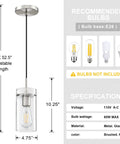 3 Pack Clear Glass Vintage Pendant Lights With Brushed Nickel Finish For Kitchen Island specifications and dimensions