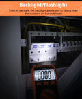 Digital Multimeter TRMS 6000 Counts Auto Ranging DMM with NCV Backlight and Flashlight illuminating a panel for testing
