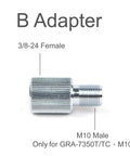 M10x1.0 Male to 3/8-24 Female Adapter for Antennas showing nickel plated build with labeled ports