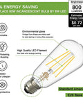Rad Retro Vintage Dimmable LED Edison Bulbs 60W Equivalent Warm White 2700K 800LM E26 Base ETL Listed ST58 Filament diagram
