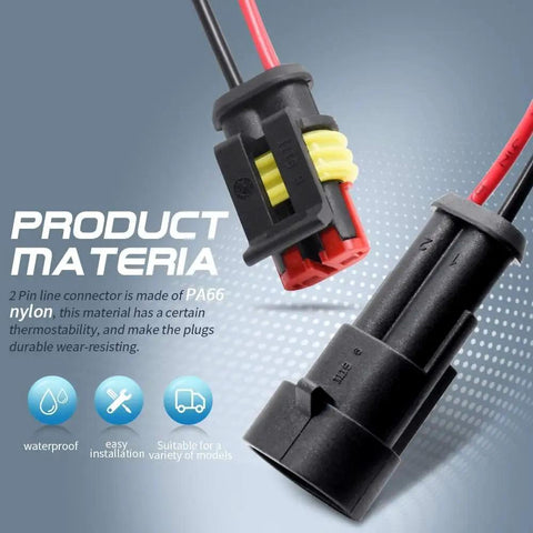 Waterproof 2 Pin Wire Connector Kit For Cars Trucks Boats And Marine Projects, PA66 nylon body, close-up of connectors