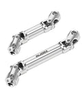 Rock Solid Stainless Steel Drive Shafts For Axial SCX30 Crawler Upgrade Reinforced In Phase Build With Scale Accurate Joints And Snug Transmission Fits Built Dang Tough For Weekend Crawlers, showing two stainless steel drive shafts with joints.