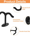 Black Zinc Alloy Double Prong Ceiling Hook Set For Robes Towels And Coats, heavy-duty chrome finish, smooth edges, installation holes.