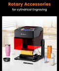 Front view of AlgoLaser 10W portable laser engraver with 3.5-inch touchscreen, black top and red lower housing on a kitchen countertop.