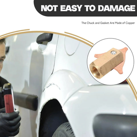 Copper Dent Puller Kit Chuck For Auto Sheet Metal Repair, pro grade copper collet tool on white car body dent