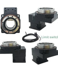 Hollow 360 Degree CNC Rotary Table for dope precision indexing and milling, various angles showcasing hollow design and limit switch.