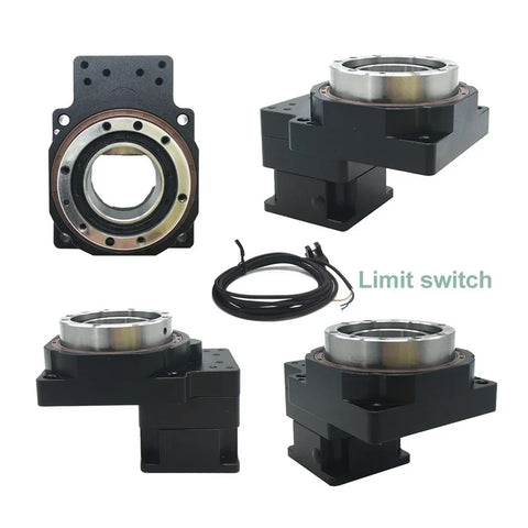 Hollow 360 Degree CNC Rotary Table for dope precision indexing and milling, various angles showcasing hollow design and limit switch.