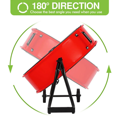 180° adjustable tilt of Industrial Drum Fan 24 Inch High Velocity With 8100 CFM, red metal housing on stand