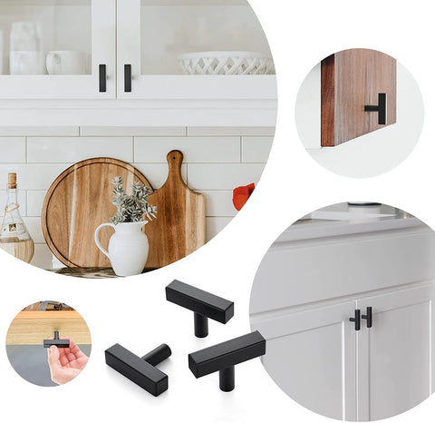10 Pack Black Square Bar Cabinet Knobs 2 Inch Matte Black Single Hole Kitchen Cabinet Pulls Durable Stainless Steel Installed on Cabinets