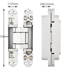 Concealed Door Hinges Heavy Duty Invisible 3D Adjustable Pair for Doors Up To 850mm Wide And 35mm Thick side and front view