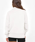 Back view of Women Half Zip Oversized Sweatshirt Fleece Hoodie With Plush Lining Cozy Long Sleeve Pullover Top For Fall Travel Y2K Vibe Trendy 2026 Wardrobe Essential White Size M