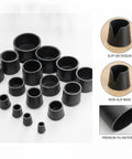 Straight Up Legit Round Chair Leg Protectors With Black PU Leather Slip On Floor Guards For Hardwood Surfaces Quiet Glide Pads, set of sizes.