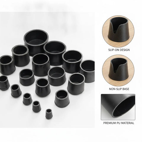 Straight Up Legit Round Chair Leg Protectors With Black PU Leather Slip On Floor Guards For Hardwood Surfaces Quiet Glide Pads, set of sizes.