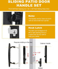 Heavy Duty Black Diecast Sliding Door Handle Set With Secure Non Keyed Lock, internal and external handles shown with measurements.