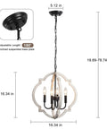 Farmhouse Orb Wood Chandelier 4 Light Pendant For Dining Room Living Room Rustic Hanging Light Fixture dimensions