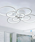 Cool 8-Ring LED Dimmable Ceiling Light With Remote, White Finish, installed in a modern room