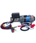 Heavy Duty Electric Chain Hoist And 3500 Lb Winch with blue nylon rope, remote control and mounting hardware for hauling tasks.
