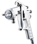 Pro Grade Pneumatic Spray Gun And Heavy Duty Airbrush Sprayer With 1000ML Aluminum Hopper For Hot Rod Makeovers and Custom Car Coatings, close-up of nozzle.