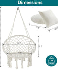 Macrame Hammock Chair Hanging Swing For Indoor Outdoor Use 330 Lbs Capacity Handwoven Cotton Rope with dimensions and cushions