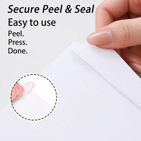 Hand demonstrating self-seal closure on Six By Nine Catalog Envelopes Self Seal White For Mailing Documents Photos Invoices Invitations And Storage In Office Or Home Use 50 Pack Must Have For Filing Letters And Small Office Papers.