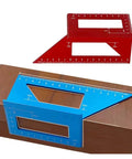 Digital Caliper, Woodworking Angle Ruler 45-90 Degree Aluminum Alloy Square in red and blue on wood surface.
