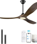 52 Inch Smart Outdoor Ceiling Fan With Lights For Patios Damp Rated Walnut Wood 3 Blade Farmhouse Style With High Airflow DC Motor Remote App And Alexa Control