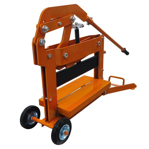 Manual Block Splitter Cutter Portable Paver Cutting Tool For Easy Brick And Stone Cutting Adjustable Cutting Size From 0 To 3.9 Inches And Width Up To 15.7 Inches Built For Quick Labor Saving Work On Job Sites. orange steel manual block splitter cutter with wheels