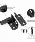 Heavy Duty Stainless Steel Slide Bolt Latch Locks Gates And Sheds Shut Tight Keeps Doors From Swinging Loose Rust Proof Security Hardware, black finish with hinge.