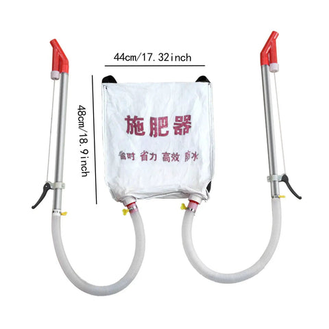 Backpack Granular Fertilizer Spreader With Woven Bag For Vegetables And Corn, no fuss, multipurpose garden tool, two metal handles.