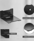 Wall Mounted Router And Electronics Mounting Bracket One Piece Construction in carbon steel with detailed close-ups and fine materials.