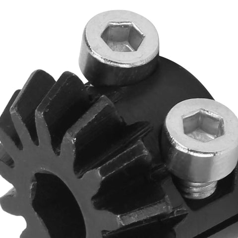 Close-up of Pro-Grade 8mm Bevel Pinion Gear 14 Teeth with cast steel clamp bore, for industrial automation and robot parts.