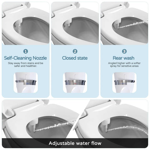 Non Electric Bidet Toilet Seat For Elongated Toilets With Soft Close Lid And Self Cleaning Nozzles Adjustable Water Pressure