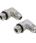 Pack Of 2 Or 3 8 Inch Flare To Orb Male 90 Degree Hydraulic Hose Fittings With Carbon Steel Build And O Ring Seal For Tough Truck And Construction Job Repairs, two fittings
