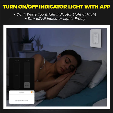 Sleeping person with 2 In 1 Ceiling Fan Control And Light Dimmer Switch With 2.4G WiFi Works With Alexa Google Assistant displayed nearby