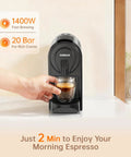Top Tier Espresso Maker For Nes Pods With 20 Bar Italian Pump And One Touch Brewing 1400 Watt Automatic Coffee Brewer In Sleek Gray brewing shot