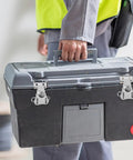 Person holding toolbox with Beefy Loaded Butterfly Latch Set With Retainer Clip, Heavy Duty 450lbs Load Capacity, 2000N Tension.