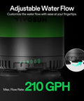 Close-up of Submersible Water Pump 210 GPH 10W With Adjustable Flow control display highlighting max flow rate.