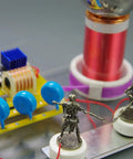 Tabletop Tesla Coil DIY Kit With Spark Gap High Voltage Science Educational Toy For Electrical Hobbyists Easy Assembly In About 1 To 2 Hours Includes Step By Step Guide And 12V Power Supply Prep, tabletop kit with blue capacitors and coil