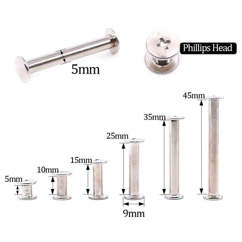 Get Your Hands on These Badass M5 Chicago Binding Screws Assortment Packing 240 Pieces Of Phillips Heads And Extenders Perfect For Scrapbooks And Photo Albums Built Tough With Rust Resistant Carbon Steel For Any Project, showing various sizes of Phillips head binding screws.