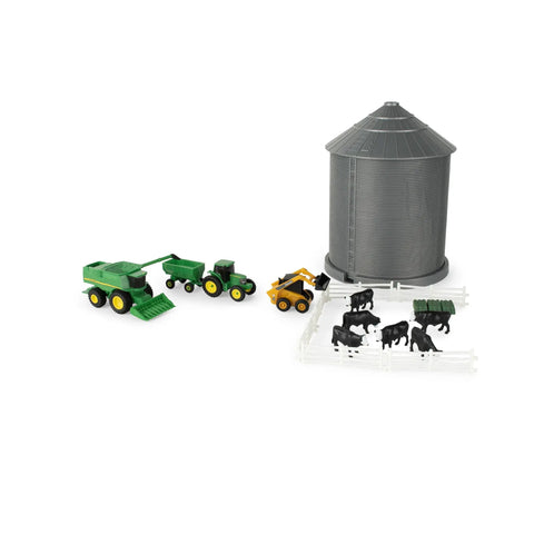 1 64 Scale Farm Playset With Grain Bin Includes Tractor Toys Skid Steer Farm Animal Figures And Fencing With Realistic Moving Parts