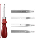 Leather Craft Tool Set Six Piece With Four Edge Bevelers In 0.8mm, 1.0mm, 1.2mm, 1.5mm, Plus Cutting Knife, Skiving Knife, And Sandalwood Burnisher