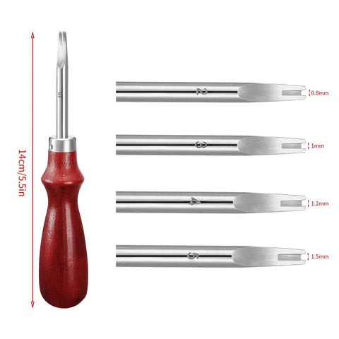 Leather Craft Tool Set Six Piece With Four Edge Bevelers In 0.8mm, 1.0mm, 1.2mm, 1.5mm, Plus Cutting Knife, Skiving Knife, And Sandalwood Burnisher