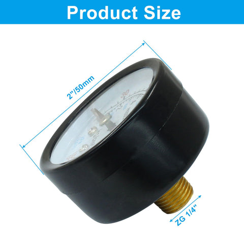 Two Pack 2 Inch Air Pressure Gauges For Air Compressors One Quarter Inch NPT Center Back Mount Brass Connection