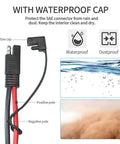 10 AWG 20 Ft Alligator Clip To SAE Connector Cable with 20A Fuse, close-up of waterproof cap and wiring for solar panels and battery chargers