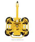 Heavy Duty Steel Vacuum Lifter With Suction Cup Crane For Easy Glass And Metal Moving Featuring Built In Overload Valve And Sweet Solid Frame that shows a top view of a yellow vacuum lifter with four suction cups.