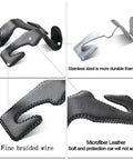 Universal Back Seat Headrest Hooks For Purses Bags Groceries Cloth And Drinks And More Microfiber Leather And Stainless Steel Car Hanger details