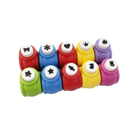 10 Piece Hole Punch Craft Set With Colorful Scrapbooking Shapes Including Snowflakes Hearts Crowns Four Leaf Clover Stars Candy Rabbits