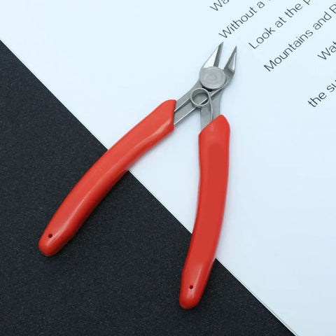 Two Pack Stainless Steel Wire Cutter Pliers with Sharp Nose for Easy Wire Cutting and Stripping on black and white paper background.
