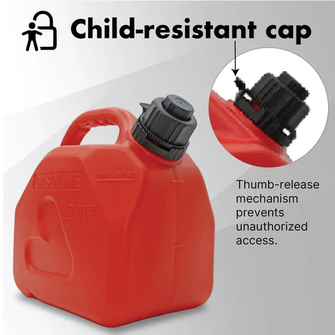 Portable 1.5 Gallon Gas Can With Transfer Hose And Nozzle For Gas And Diesel Anti Spill Design And Child Resistant Cap