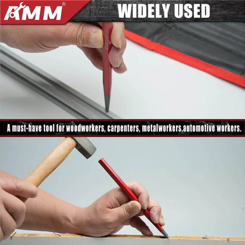 Using a punch from the 28 Piece Heavy Duty Punch And Chisel Set with Taper Punches Cold Chisels for woodwork and metalwork projects